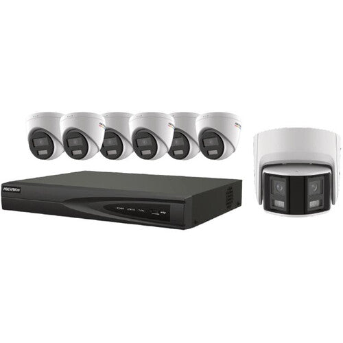 Hikvision EKI-K82T47C 8-Channel 4K NVR with 2TB HDD, 6 4MP ColorVu Cameras & 4MP Dual-Lens ColorVu Turret Camera Panoramic Kit
