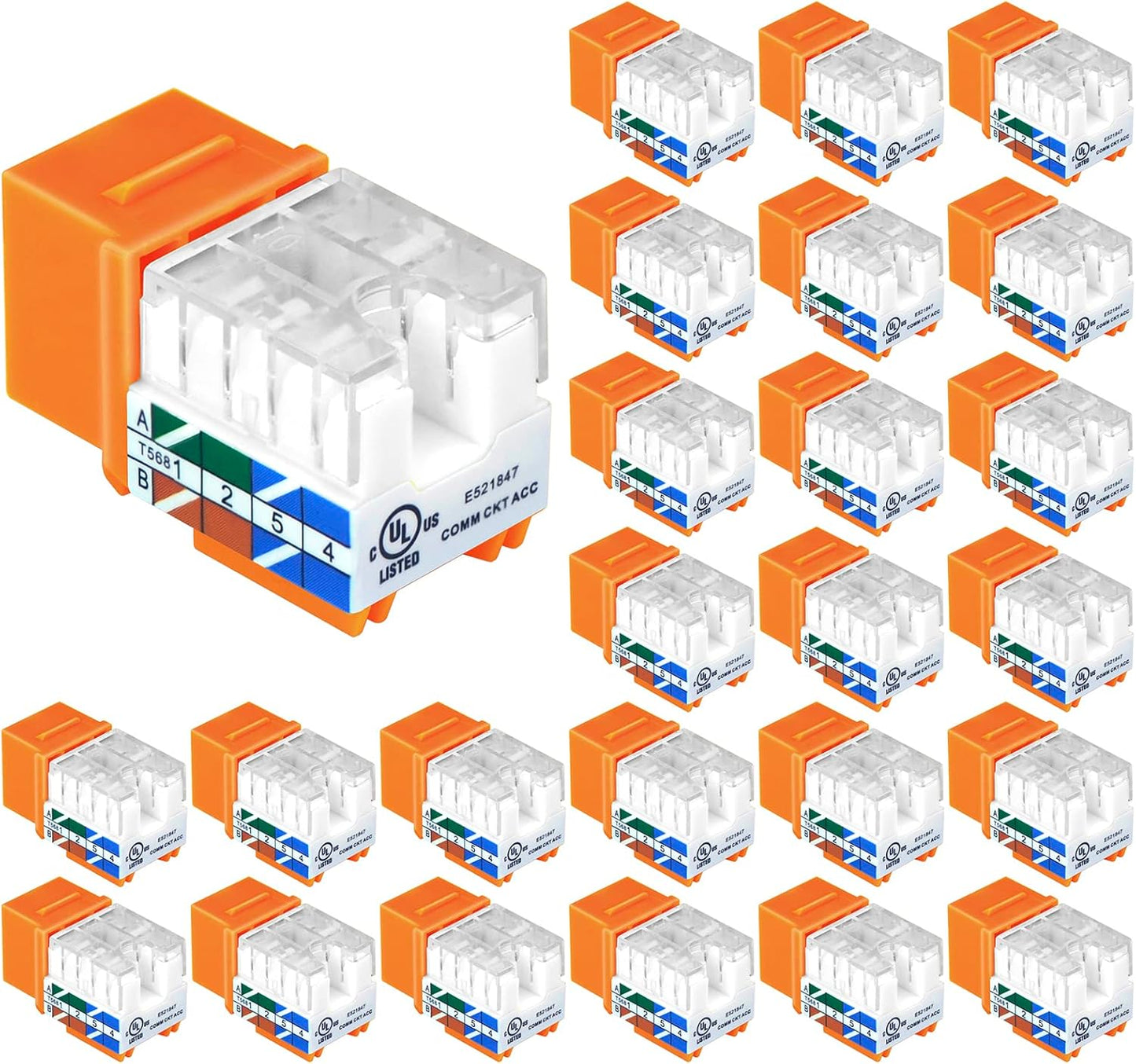Cat6 RJ45 Keystone Jack Insert 25-Pack, 90 Degree Punch Down Keystone Jack