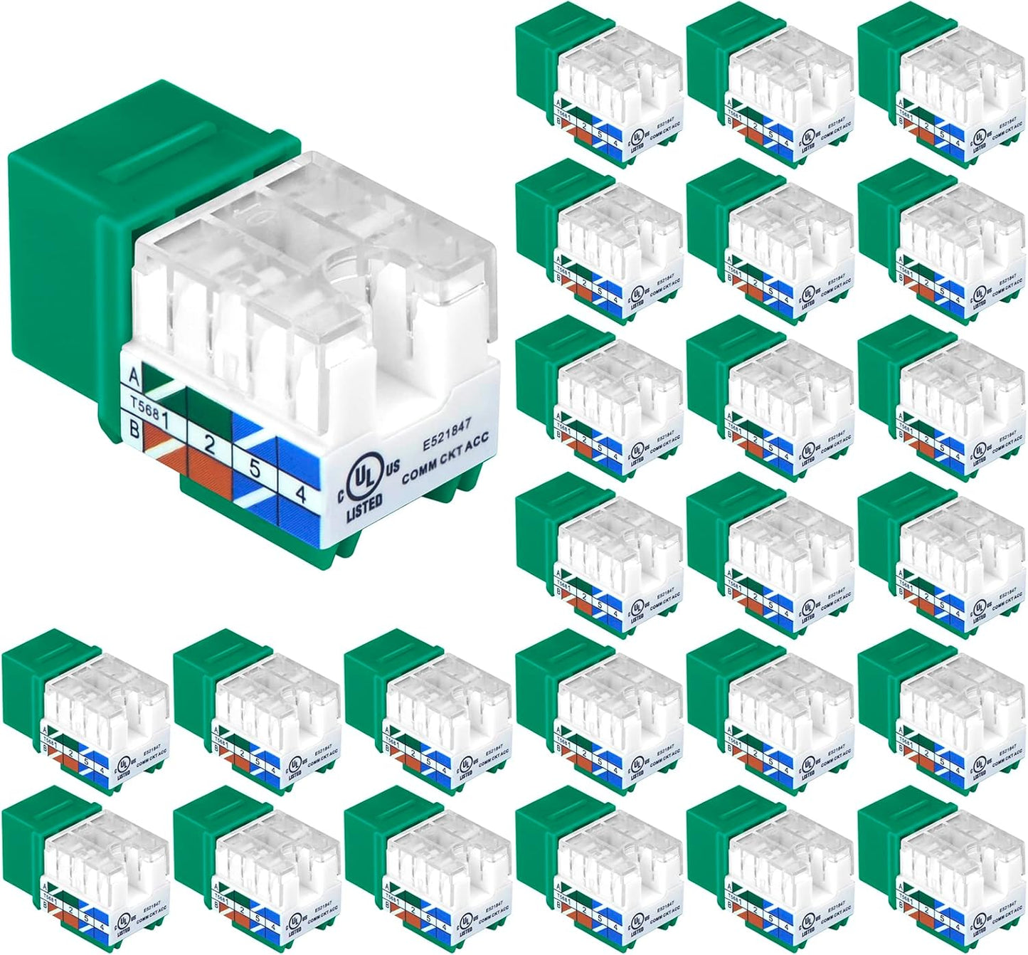 Cat6 RJ45 Keystone Jack Insert 25-Pack, 90 Degree Punch Down Keystone Jack